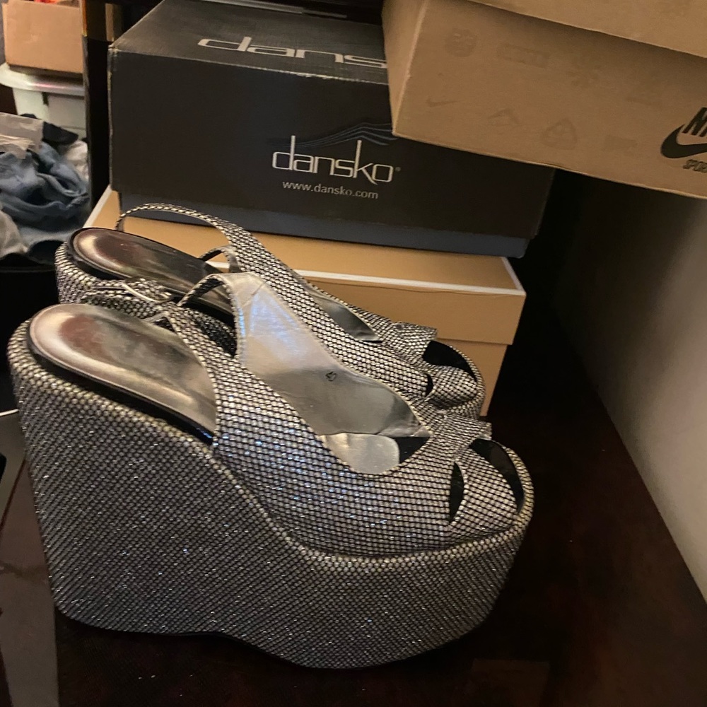 Bakers silver glitter wedges  size 10